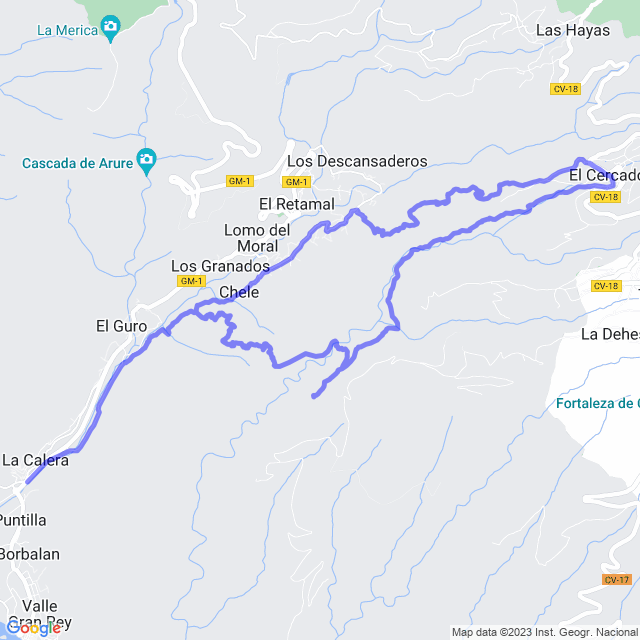 Mapa del sendero: Valle Gran Rey-Los  Reyes-Ermita de Guadá-El Cercado-La Vizcaina-Valle Gran Rey