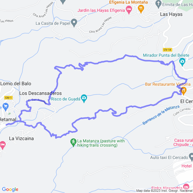 Hiking map of the trail footpath: Valle Gran Rey/El Retamal - El Cercado - La Vizcaina - El Retamal