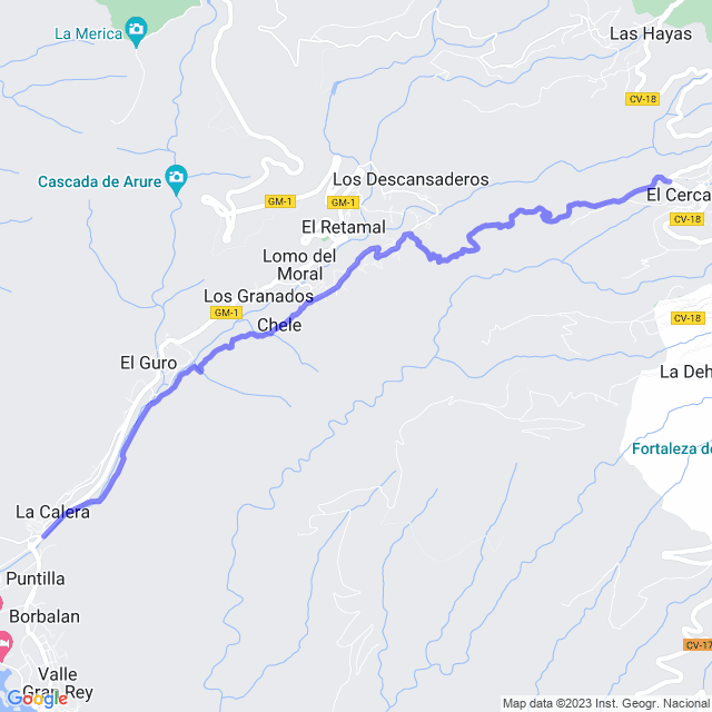 Hiking map of the trail footpath: Valle Gran Rey - La Vizcaina - El Cercado