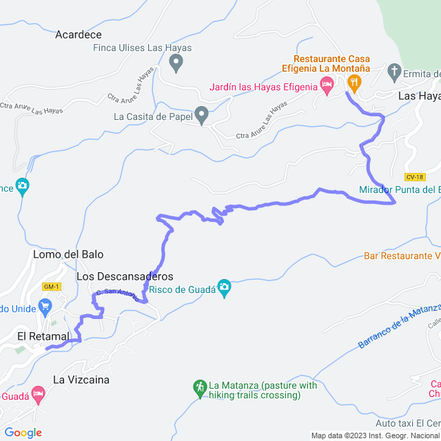 Hiking map of the trail footpath: Valle Gran Rey/El Retamal - Las Hayas