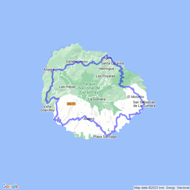 Hiking map of the trail footpath: Camino de la Costa - GR 132 por Vallehermoso pueblo - La Gomera