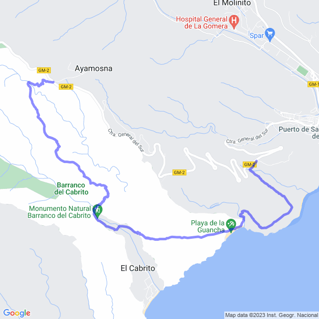 Hiking map of the trail footpath: San Sebastian/Ayamosna - El Cabrito - La Guancha - El Cristo