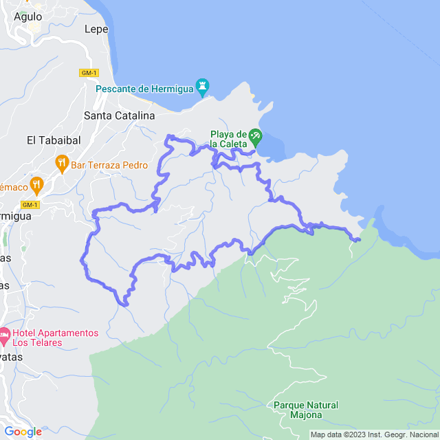 Hiking map of the trail footpath: Hermigua/LosBaranquillos - Los Álamos - Montoro - El Palmar Tagaluche - La Caleta - Hermigua