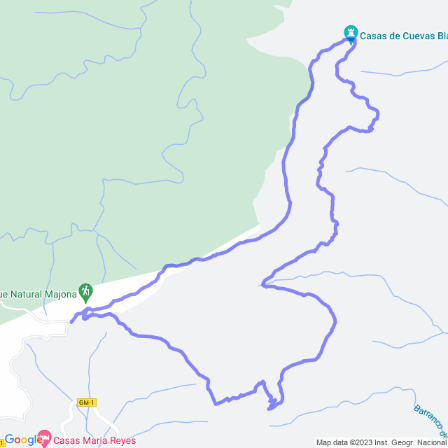 Hiking map of the trail footpath: San Seb/Laguerode - Cuevas Blancas - Aluse - Laguerode