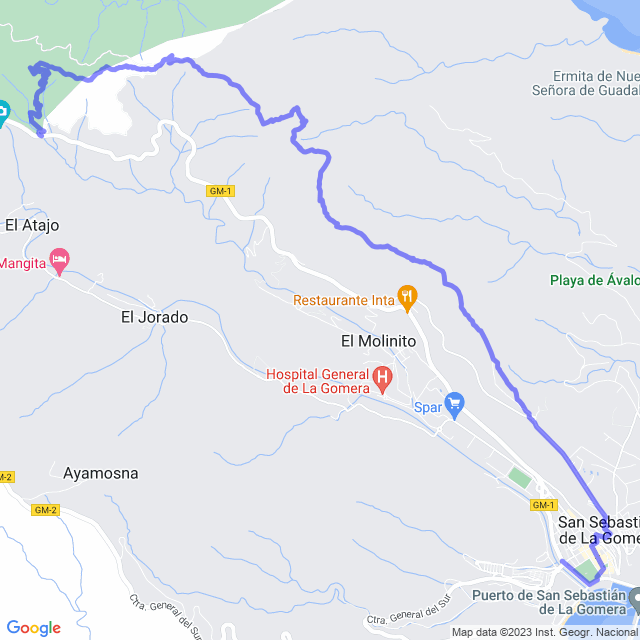 Hiking map of the trail footpath: San Seb/Las Casetas - Laguerode - Aluse - San Sebastián