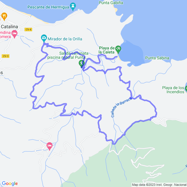 Mapa del sendero: Hermigua/La Orilla - Moralito - El Palmar - La Caleta - La Orilla