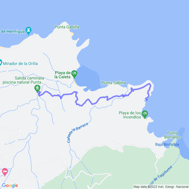 Hiking map of the trail footpath: Hermigua/La Caleta - Muelle San Lorenzo