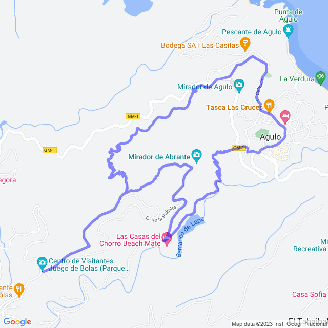 Hiking map of the trail footpath: Agulo - Los Pasos - Abrante - Juego de Bolas El Roquillo - Agulo