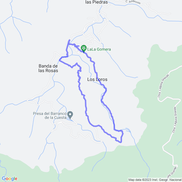 Hiking map of the trail footpath: Vallehermoso/Banda de las Rosas - Presa Marichal - Banda de las Rosas