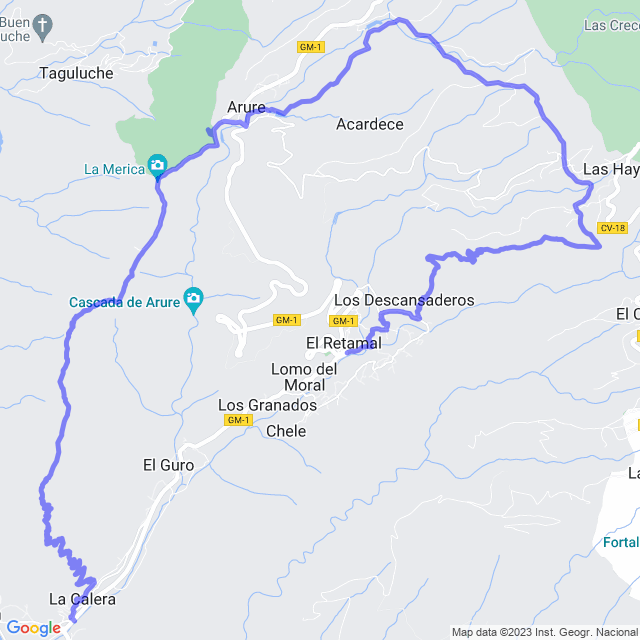 Hiking map of the trail footpath: Valle Gran Rey - Lomo de Balo - Las Hayas - Arure - Valle Gran Rey