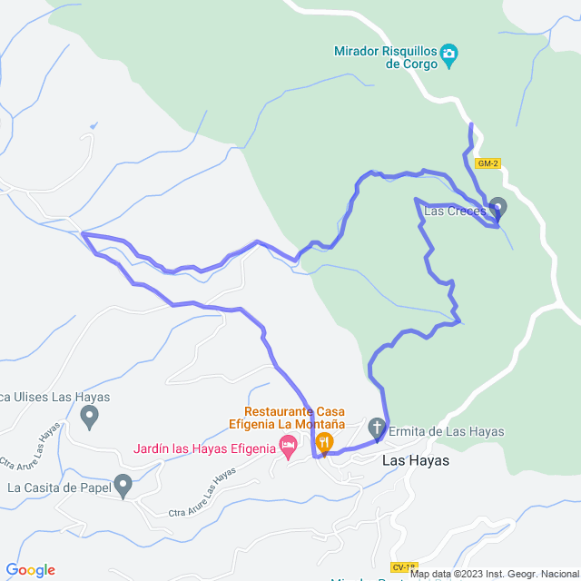 Hiking map of the trail footpath: Parque/Las Creces - Arure - Las Hayas - Las Creces