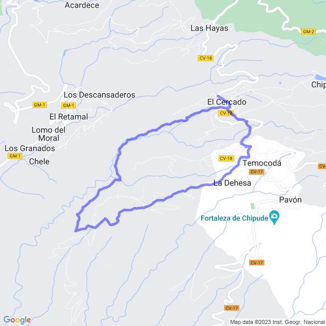 Mapa del sendero: El Cercado - La Matanza - Ermita de Guará - Gerián - Chipude - El Cercado
