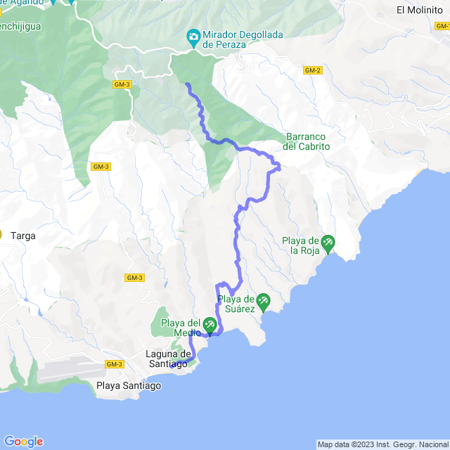 Hiking map of the trail footpath: San Seb/Jerduñe - Tacalcuse - Morales - Contreras - Playa Santiago