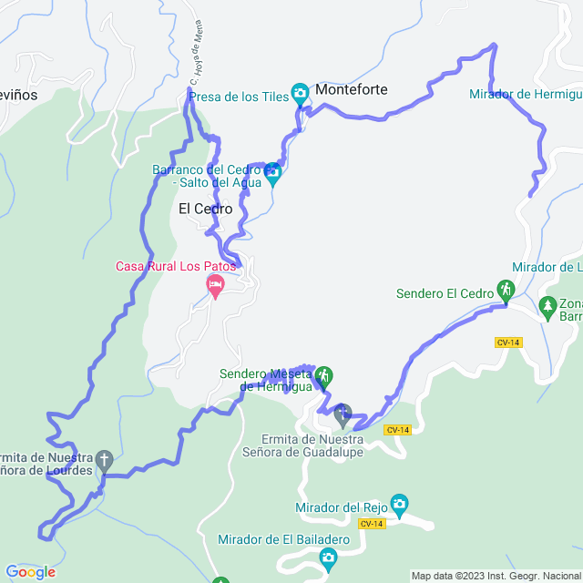Wander-Karte auf pfad: Hermigua/Los Tiles - El Cedro - Pista Los Aceviños - Ermita de Lourdes - La Meseta - El Rejo