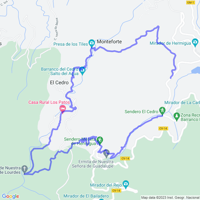 Wander-Karte auf pfad: Hermigua/Los Tiles-El Cedro-Ermita Lourdes-La Meseta-El Rejo