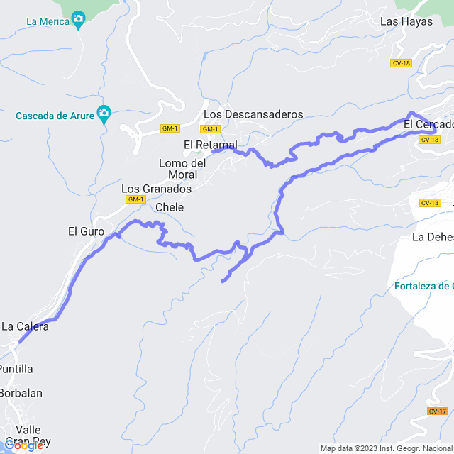 Wander-Karte auf pfad: Valle Gran Rey-Los Reyes-Ermita de Guadá-El Cercado-La Vizcaina-Lomo De Balo