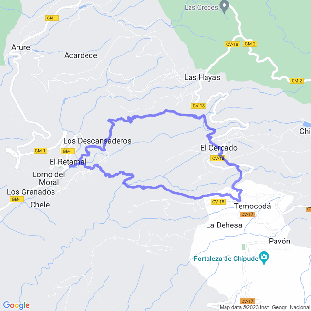 Wander-Karte auf pfad: Valle Gran Rey/El Retamal - La Vizcaina - La Matanza - Chipude -El Cercado - El Retamal