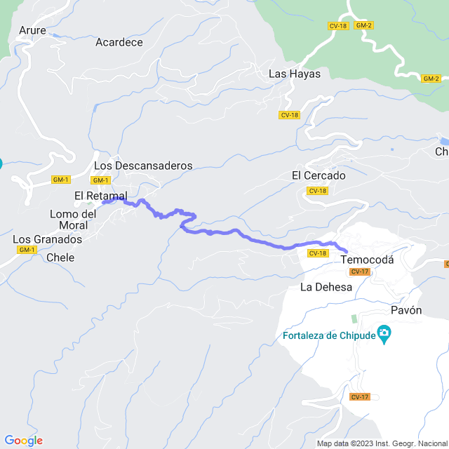Hiking map of the trail footpath: Valle Gran Rey/Retamal - La Vizcaina - La Matanza - Chipude