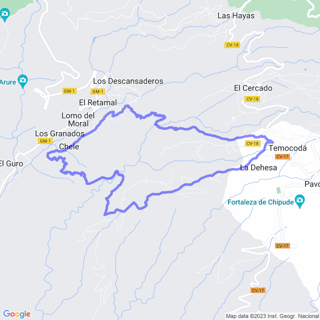 Wander-Karte auf pfad: Valle Gran Rey/Chele - Ermita de Guadá - Chipude - La Matanza - Vizcaina - Chele