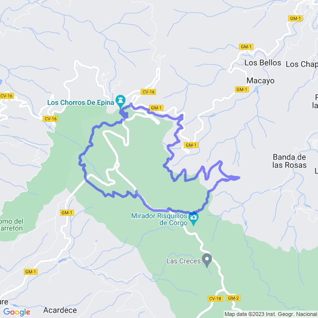 Wander-Karte auf pfad: Vallehermoso/Chorros de Epina-Raso de la Bruma-Cañada Jorge-Barranquillos-Epina