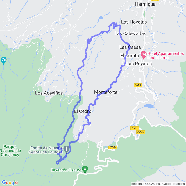 Wander-Karte auf pfad: Hermigua/El Estanquillo-El Cedro-Ermita-Las Mimbreras-Pista Don Mario-El Corralete-El Estanquillo