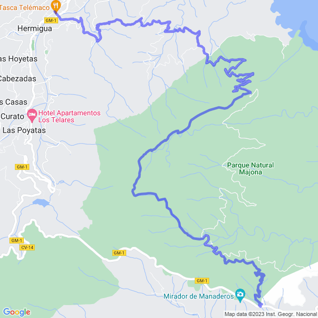 Wander-Karte auf pfad: Hermigua - Moralito - El Palmar - Enchereda - Las Casetas